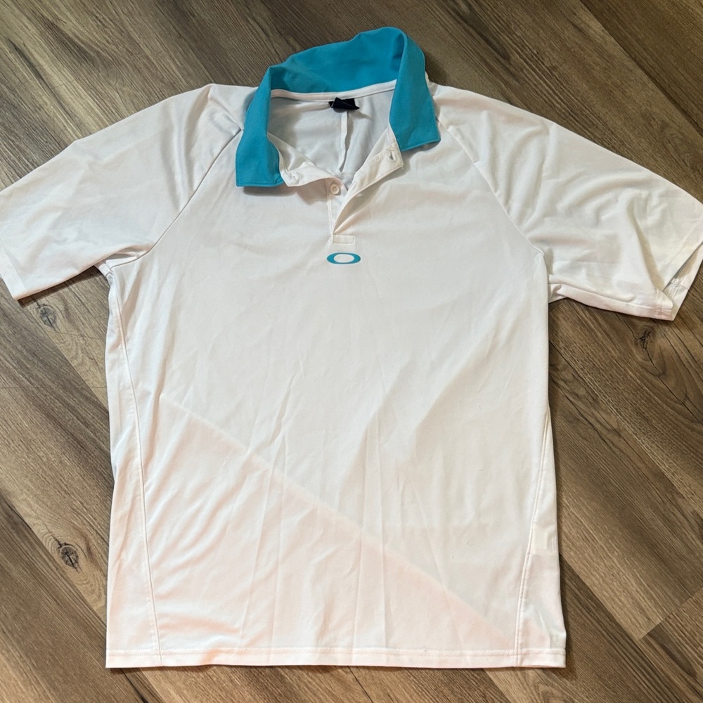 Oakley White Polo Shirt with Blue Collar